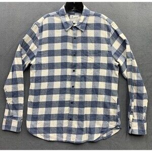 Lucky Brand Saturday Stretch Button Up Shirt Mens Large Blue Check Long Sleeve